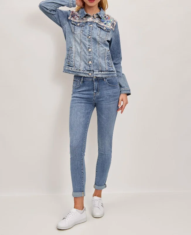 Brenda floral sequin  denim jacket