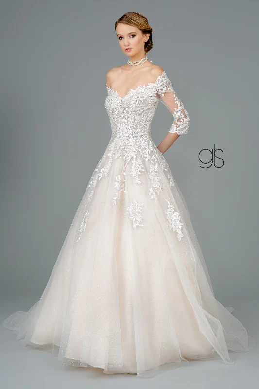 Applique Long Off Shoulder Wedding Dress by Elizabeth K GL1803