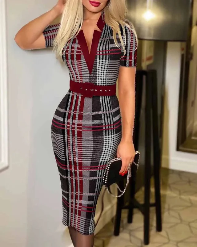 Polka Dot Print, V Neck Long Sleeve, Women's Clothing Midi Dress