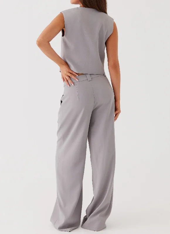 Elle Wide Leg Tailored Pants - Grey