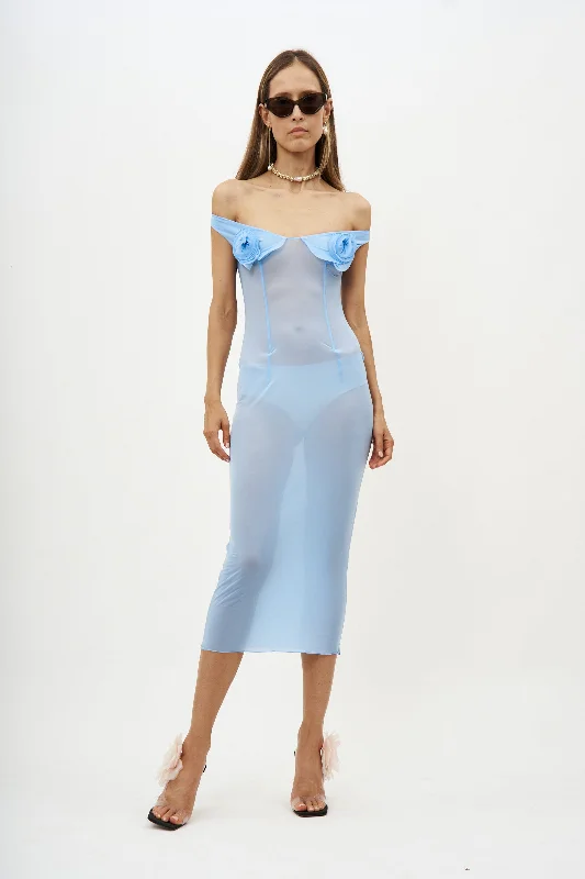 Flower Bra Jersey Light Blue Midi Dress