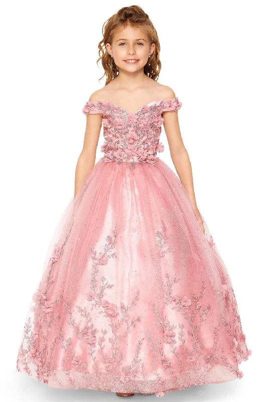 Girls 3D Floral Off Shoulder Gown by Cinderella Couture 8026