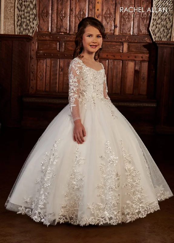 Girls Applique Long Sleeve Gown by Rachel Allan RB9135