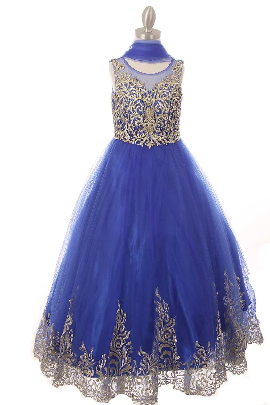 Girls Embroidered Illusion Ball Gown by Cinderella Couture 8004