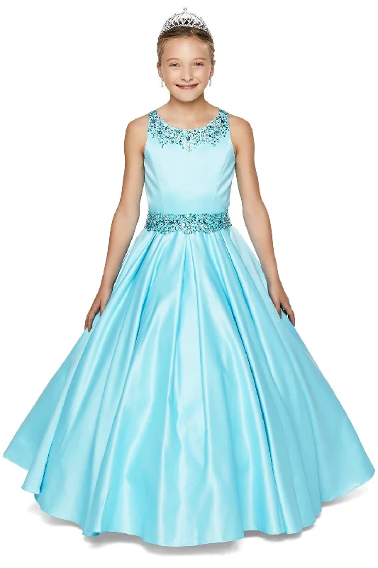 Girls Long Beaded Satin Dress by Cinderella Couture 5047