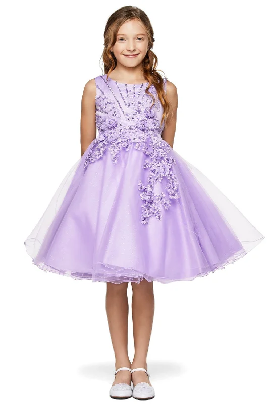 Girls Short Glitter Dress with 3D Flowers by Cinderella Couture 9022