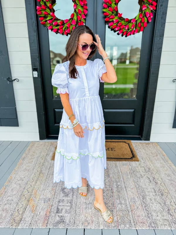 Puffy Short Sleeve Midi Dress