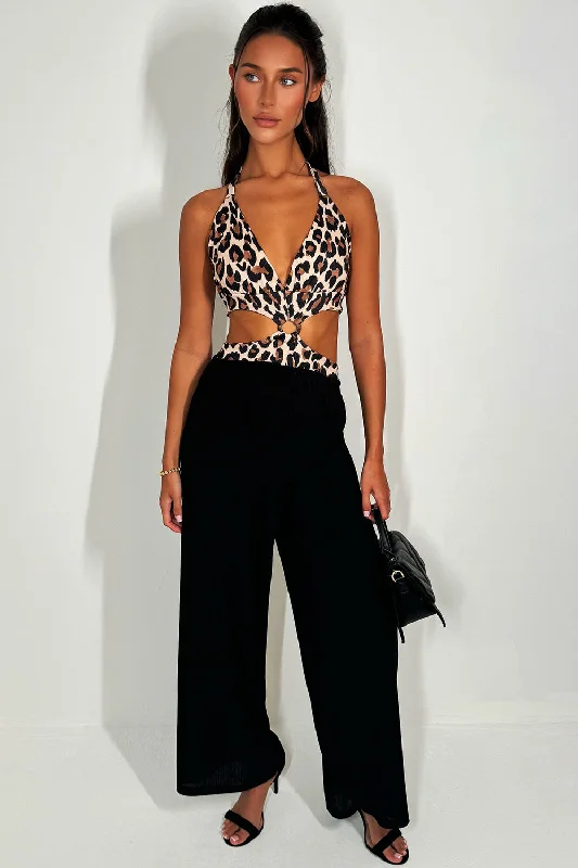 Leopard Print Cut Out Jumpsuit