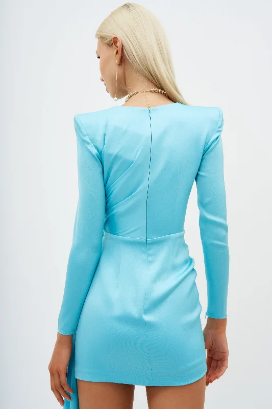 Long Sleeve Twist Mini Aquamarine Dress