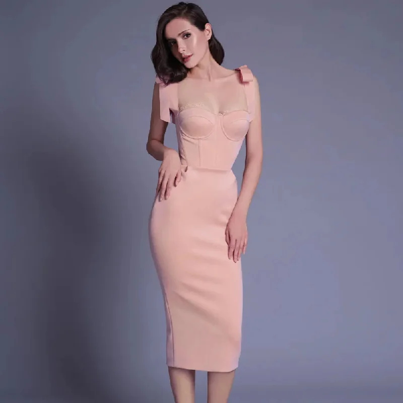 DressBetty - 2024 New Pink White Sexy Sleeveless Bodycon Midi Dress