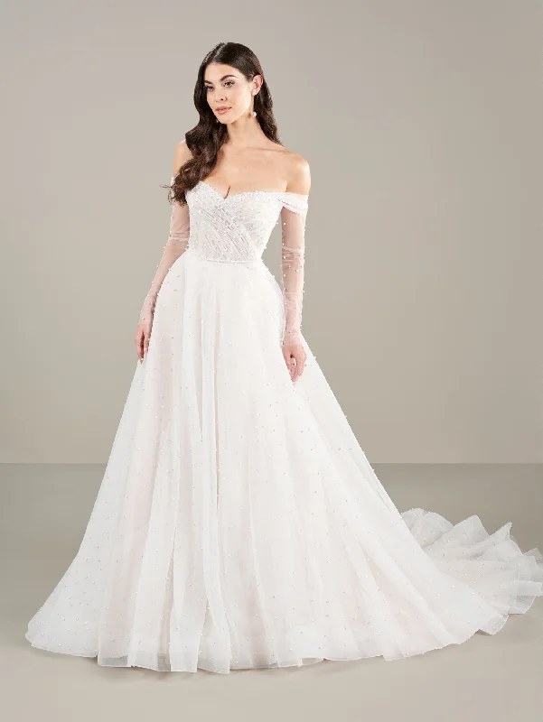 Pearl Beaded Off Shoulder Bridal Gown by Adrianna Papell 31278