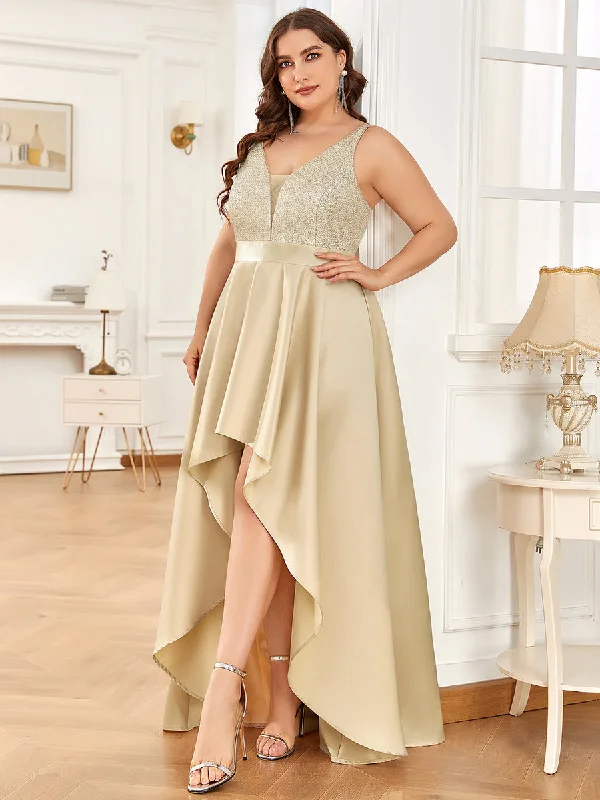 Plus Size Shiny High-Low Prom Dresses for Women