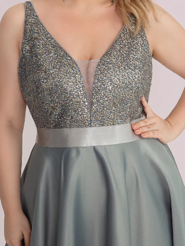 Plus Size Shiny High-Low Prom Dresses for Women