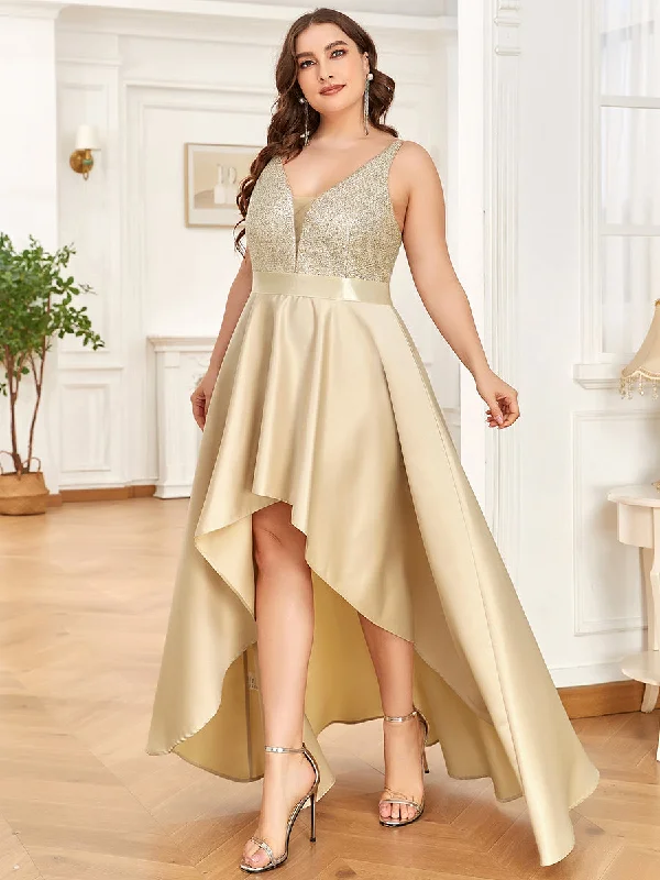 Plus Size Shiny High-Low Prom Dresses for Women