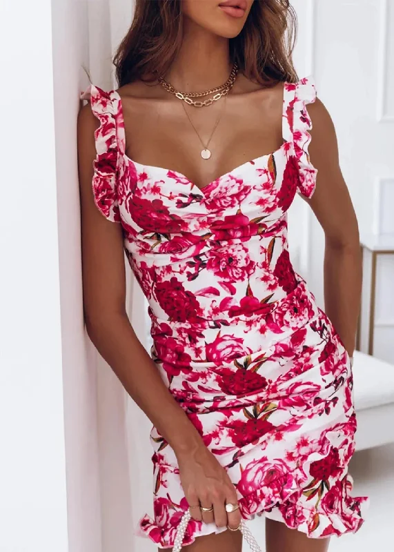 DressBetty - 2024 Summer Vintage Floral Elegant Ruffles Sleeveless Midi Dress