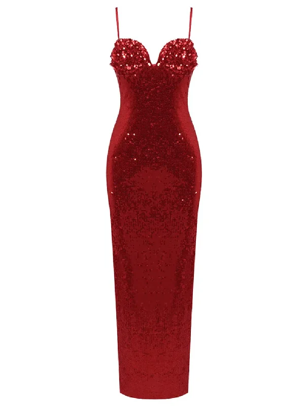 UMMA Sequins Maxi Dress in Red