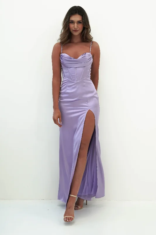 Ziah Soft Satin Gown | Lavender