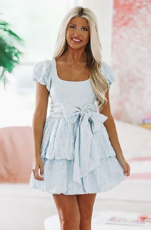 Eyelet In the Garden Mini Dress - Light Blue