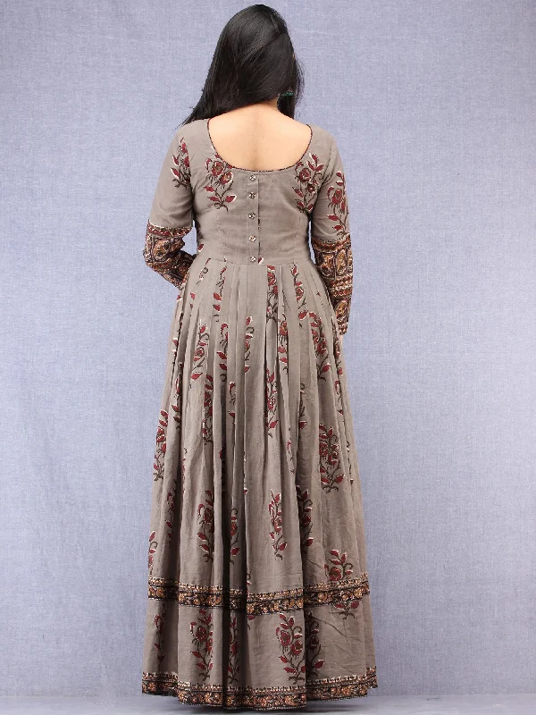 Naaz Falak - Hand Block Mughal Printed Long Cotton Embroidered Dress - DS106F001