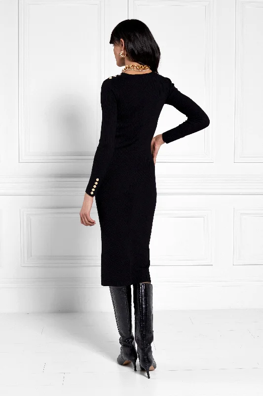 Kensington V-Neck Midi Dress (Black)