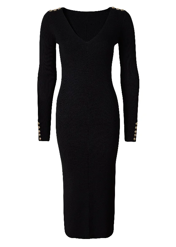 Kensington V-Neck Midi Dress (Black)